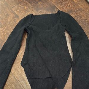 Black Ribbed Long Sleeve Top